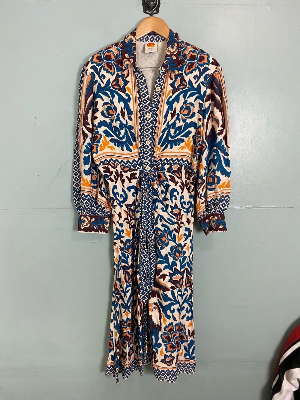 FARM Rio Multicolor Printed Midi Dress in Teal, Brown & Cream - Picture 2 of 7